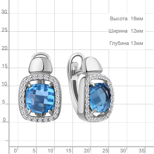 Серьги из серебра 925 пробы с искусственными топазами и фианитами