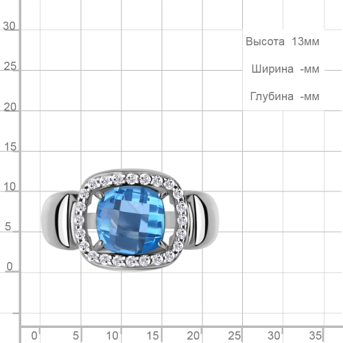 Кольцо из серебра 925 пробы с искусственным топазом и фианитами