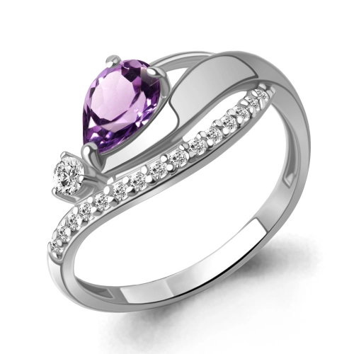 Кольцо из серебра 925 пробы с аметистом и фианитами
