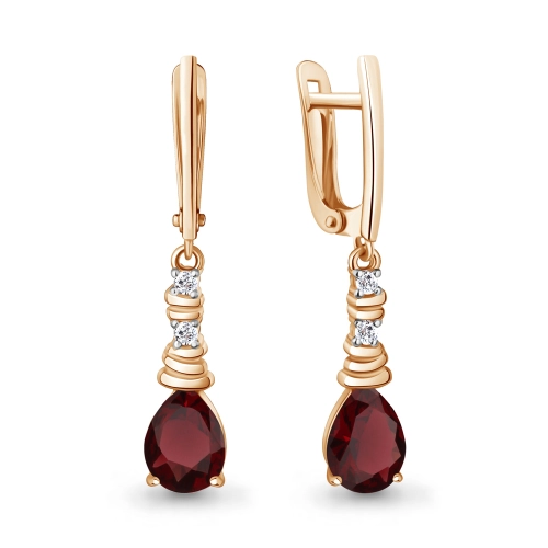 Серьги из серебра 925 пробыс позолотой, с гранатами и фианитами