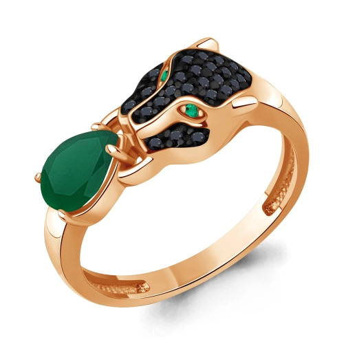 Кольцо (925 п) агат, корунд изумруд синт., кристалл, фианит