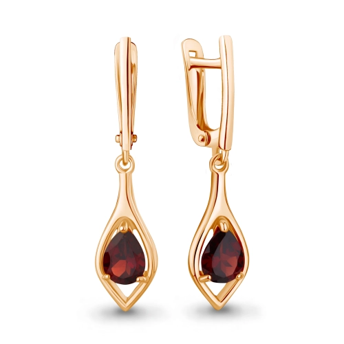 Серьги из серебра 925 пробы с позолотой, с гранатами