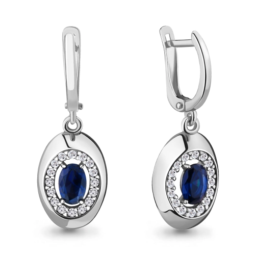 Серьги из серебра 925 пробы с искусвтвенным сапфиром и фианитами