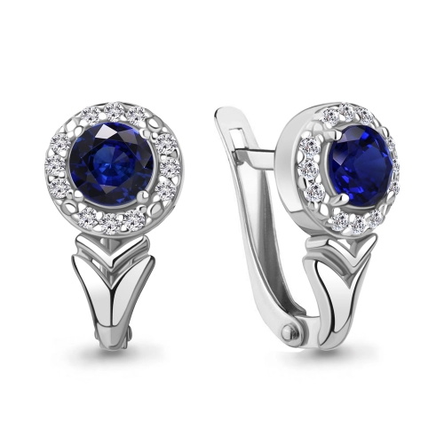 Серьги из серебра 925 пробы с искусвтвенным сапфиром и фианитами