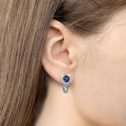 Серьги из серебра 925 пробы с искусвтвенным сапфиром и фианитами