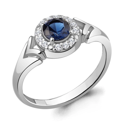 Кольцо из серебра 925 пробы с искусственным сапфиром и фианитами
