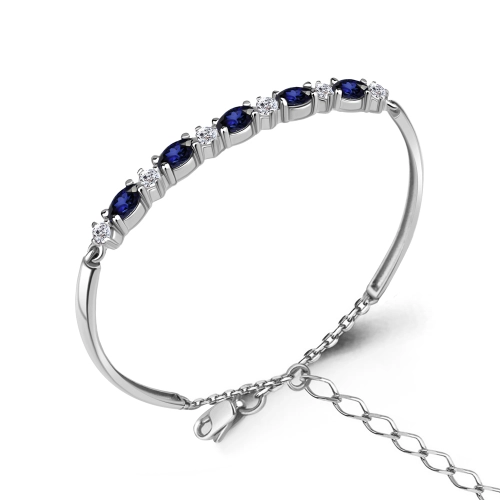 Браслет (925) корунд сапфир синт., фианит