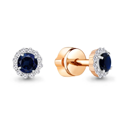 Пусеты (925 п) корунд сапфир синт., фианит