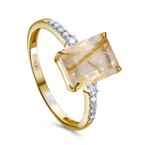 Кольцо (585 ж) кварц, бриллиант