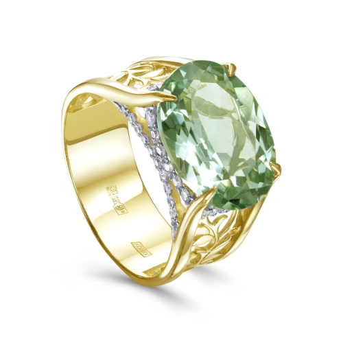 Кольцо (585 ж) празиолит, бриллиант