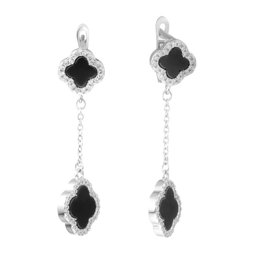 Серьги (925) оникс, циркон