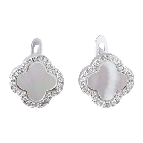 Серьги из серебра 925 пробы с перламутром и цирконами