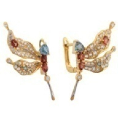 Серьги (925 п) гранат, шпинель синт., циркон