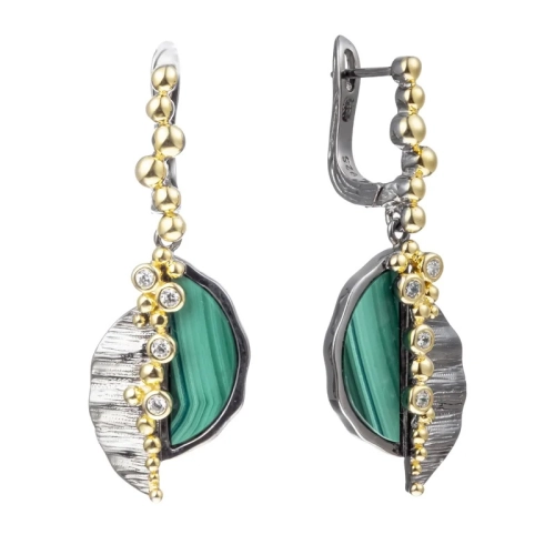 Серьги (925) малахит, циркон