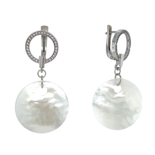 Серьги (Сплав) перламутр, фианит