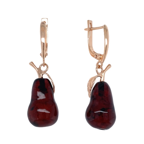 Серьги из серебра 925 пробы с позолотой, с янтарем