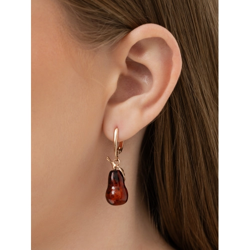 Серьги из серебра 925 пробы с позолотой, с янтарем