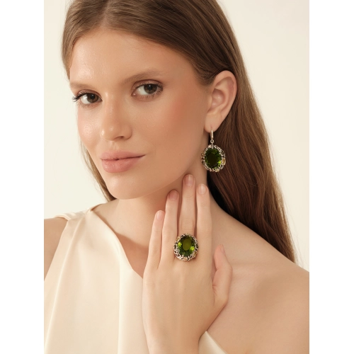 Кольцо (925) оливин кварц синт., фианит