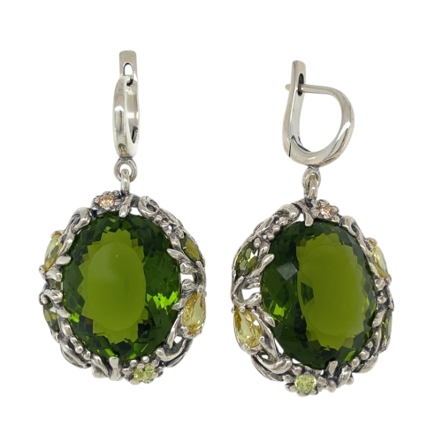 Серьги (925) оливин кварц синт., фианит