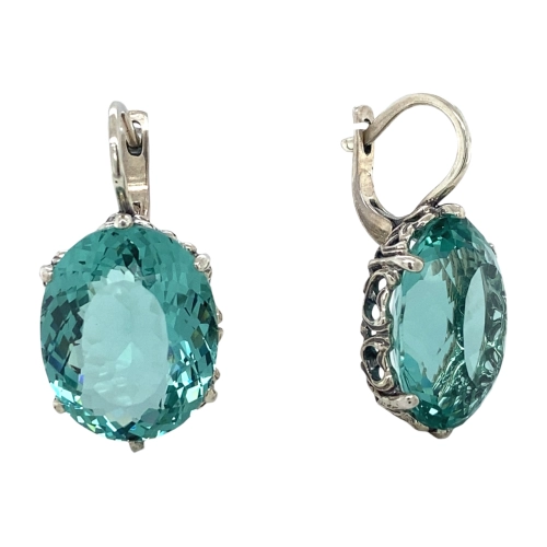 Серьги из серебра 925 пробы с искусственным кварцем цвета аквамарин