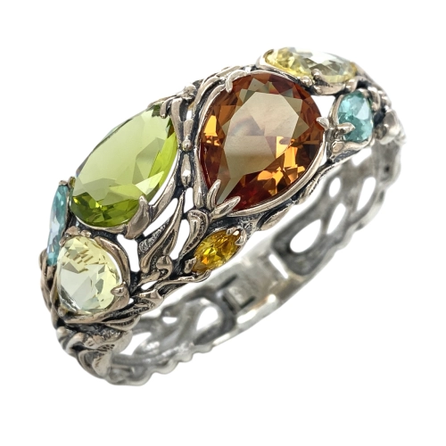 Браслет (925) султанит кварц синт., хризолит кварц синт., фианит жесткий