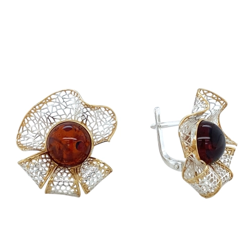 Серьги из серебра 925 пробы с янтарем