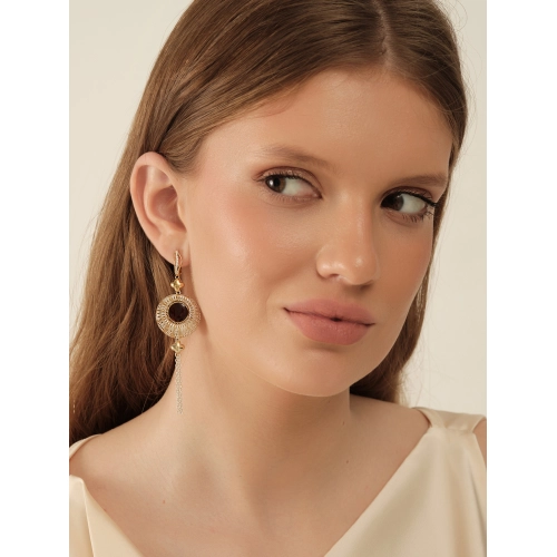 Серьги из серебра 925 пробы с янтарем и фианитами