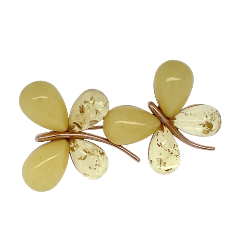 Брошь из серебра 925 пробы с позолотой, с янтарем