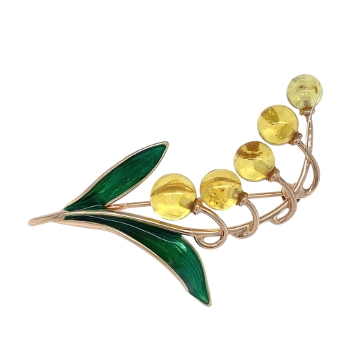 Брошь (925 п) янтарь желтый, эмаль