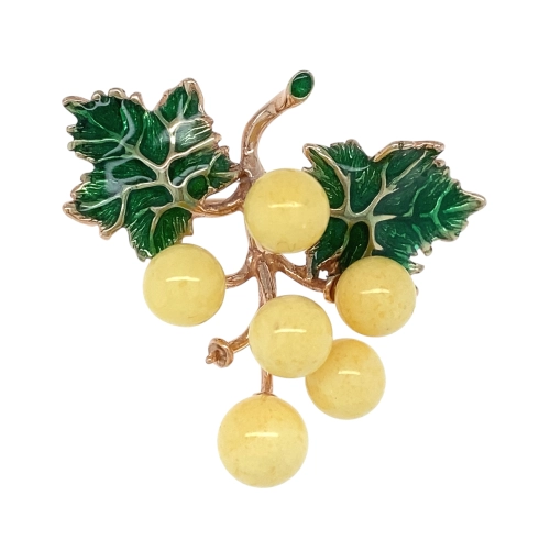 Брошь (925 п) янтарь белый, эмаль