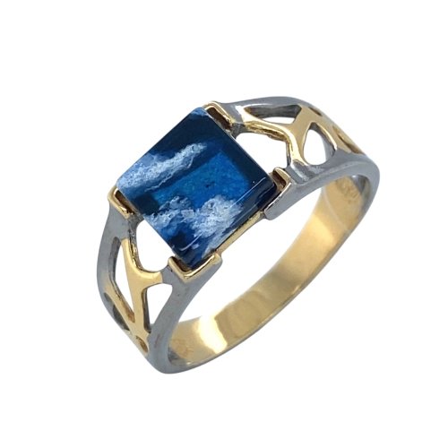 Кольцо (925 п) янтарь синий