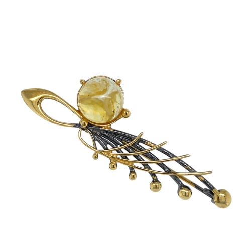 Брошь (925 п) янтарь белый