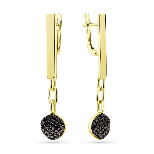 Серьги из желтого золота 585 пробы с черными бриллиантами