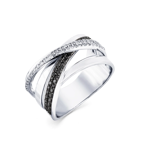 Кольцо из белого золота 585 пробы с белыми и черными бриллиантами