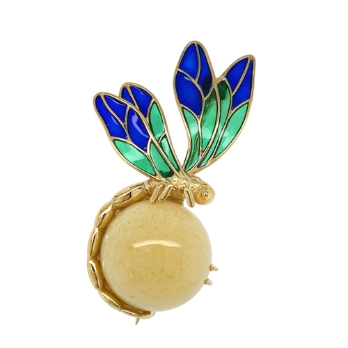 Брошь (925 п) янтарь белый, эмаль