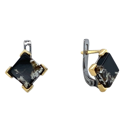 Серьги (925 п) янтарь черный