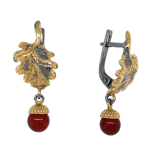 Серьги из серебра 925 пробы с позолотой, с янтарем