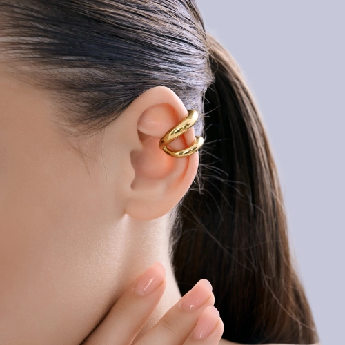 Моносерьга кафф из серебра 925 пробы с позолотой