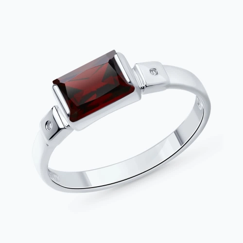 Кольцо из серебра 925 пробы с гранатом и бриллиантом