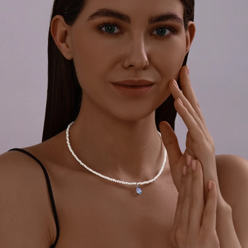 Колье чокер из искусственного жемчуга с серебряным замком 925 пробы