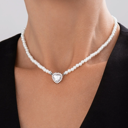 Колье (925) жемчуг синт., фианит чокер