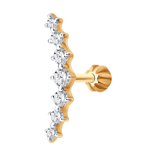 Пирсинг в ухо из золота 585 пробы с фианитами