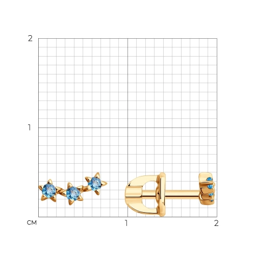 Серьги пусеты из золота 585 пробы с топазами