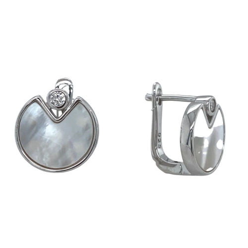 Серьги из серебра 925 пробы с перламутром и цирконами