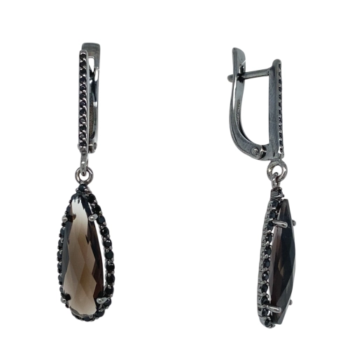 Серьги (925) раухтопаз, шпинель