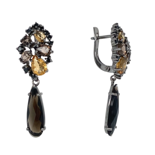 Серьги (925) раухтопаз, шпинель, цитрин