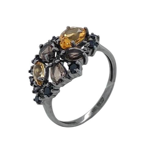 Кольцо (925) раухтопаз, шпинель, цитрин