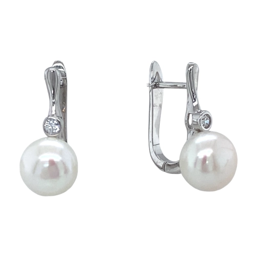 Серьги из серебра 925 пробы с жемчугом и фианитами