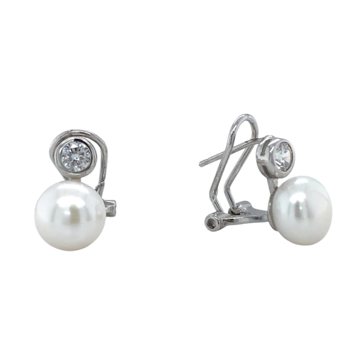 Серьги из серебра 925 пробы с жемчугом и фианитами