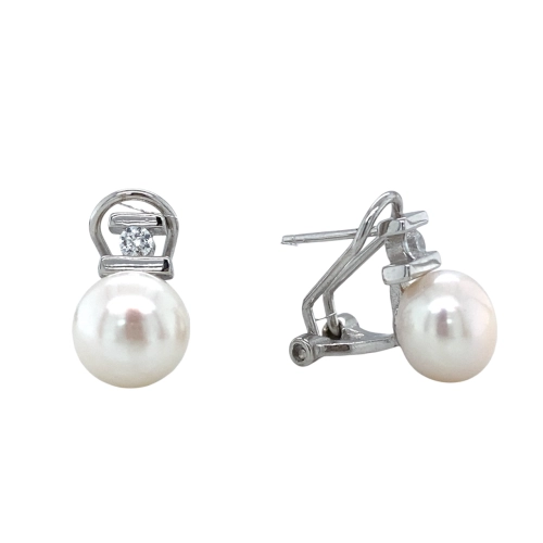Серьги из серебра 925 пробы с жемчугом и фианитами